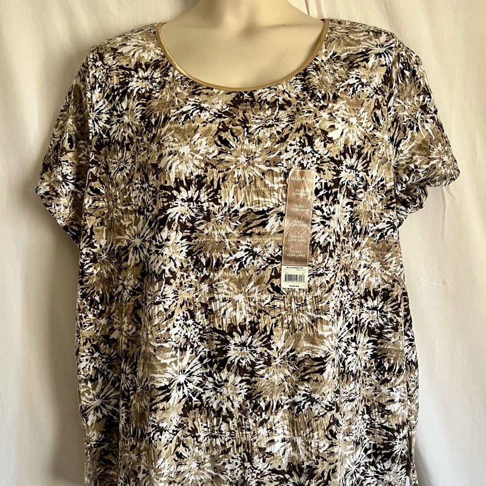 White Stag Jacquard Short Sleeve Brown and Cream Top